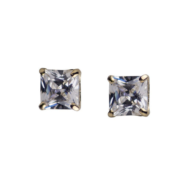 0.78 TCW Solid 14K Yellow Gold 4 mm Princess Cut Clear CZ Earrings