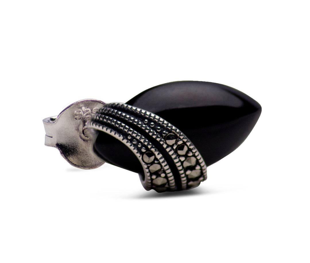 Marquise Black Onyx & Marcasite Earrings | SilverAndGold