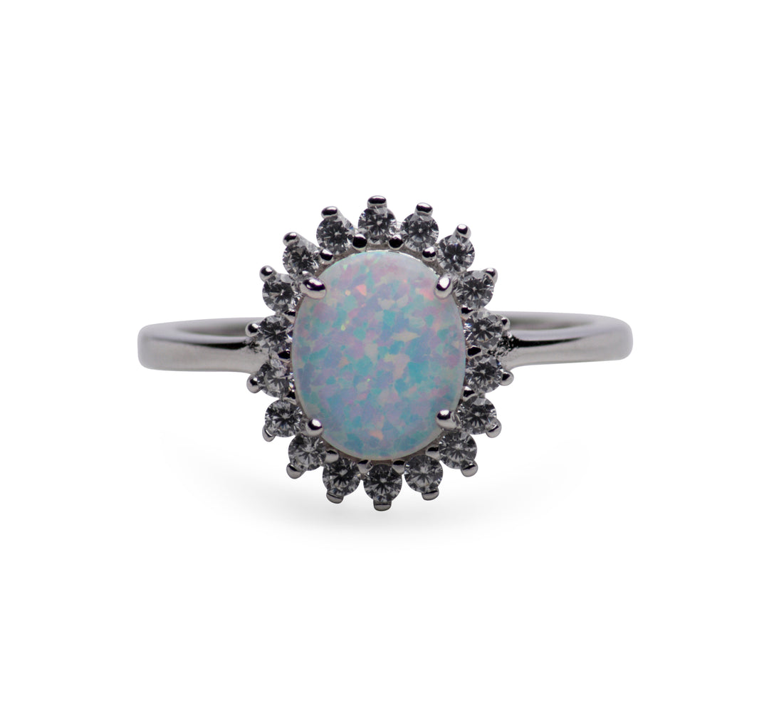 Created White Opal Silver Ring