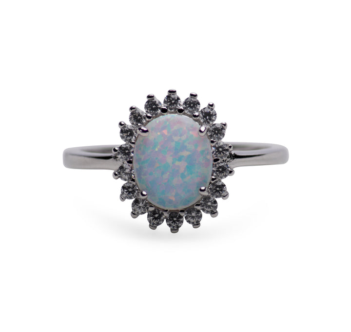 Created White Opal Silver Ring