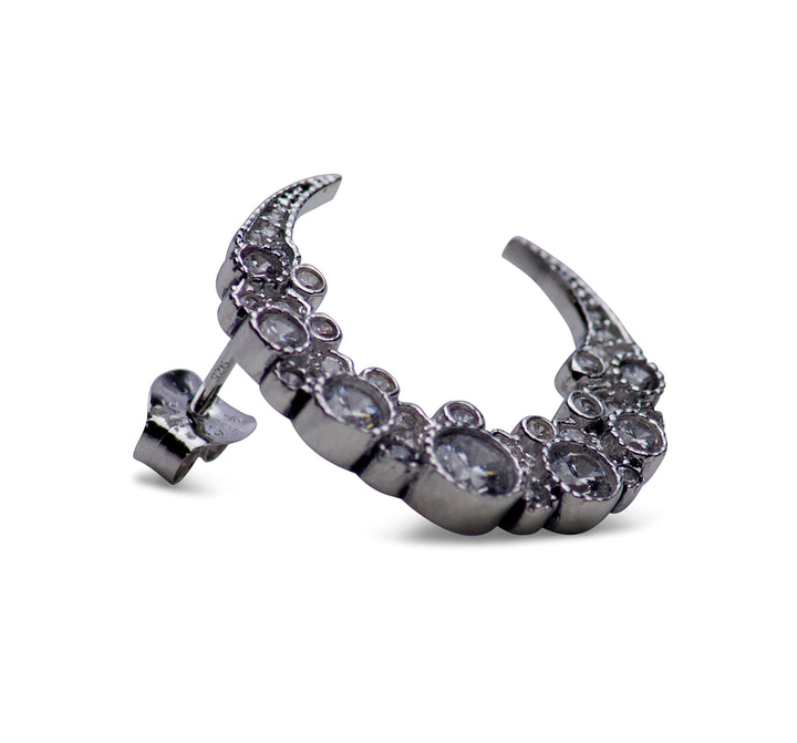 Crescent Moon Cubic Zirconia & Rhodium Plated Sterling Silver Earrings