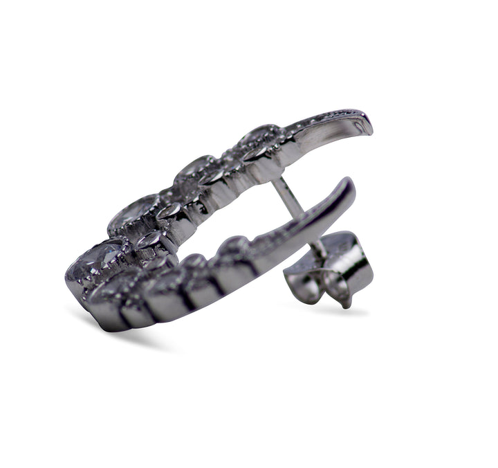 Crescent Moon Cubic Zirconia & Rhodium Plated Sterling Silver Earrings