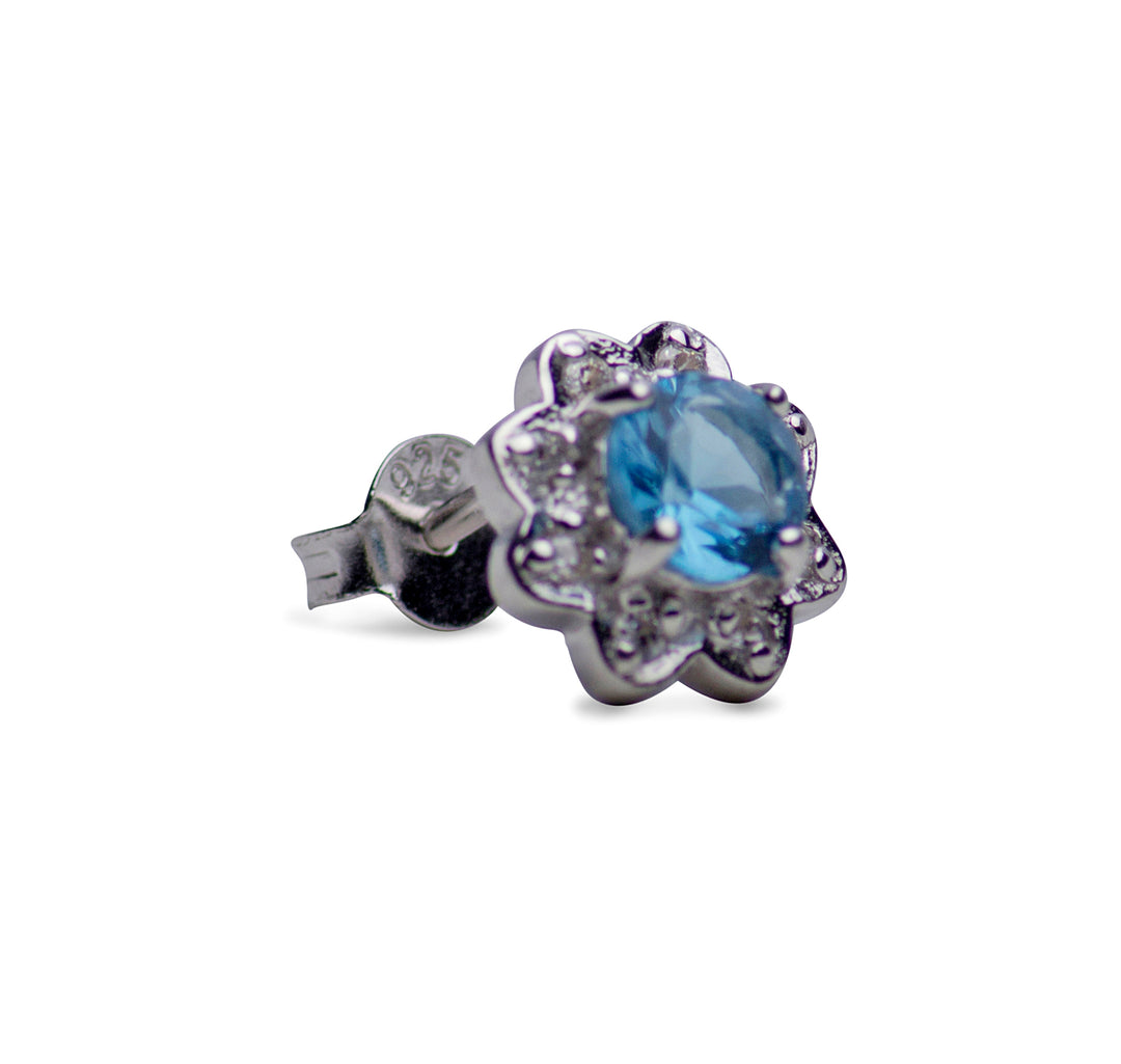Synthetic Topaz & Clear Cubic Zirconia Flower Stud Earrings
