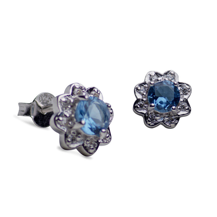 Synthetic Topaz & Clear Cubic Zirconia Flower Stud Earrings
