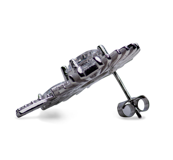 Daisy Flower CZ Sterling Silver Earrings | SilverAndGold