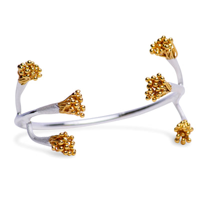 Tree Branch Bangle in Matte Sterling Silver & 18K Yellow Gold Plating