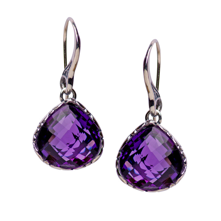 Amethyst Quartz Silver Dangle Earrings