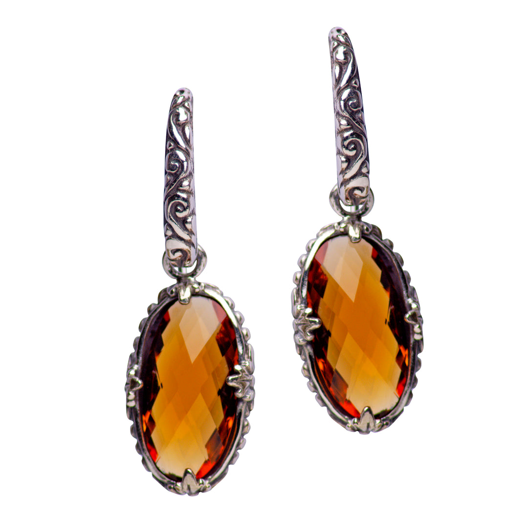Citrine Quartz Silver Dangle Earrings