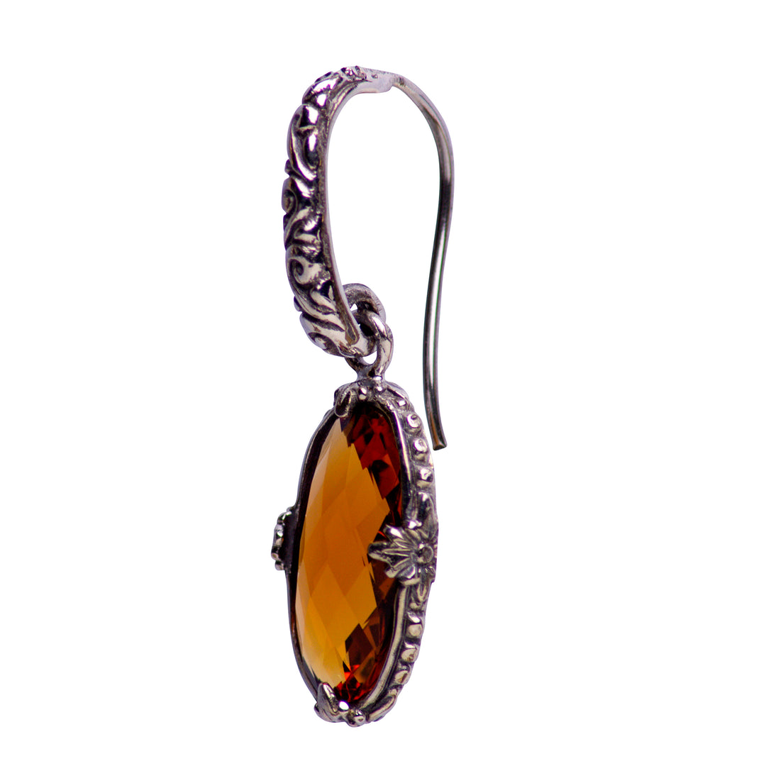 Citrine Quartz Silver Dangle Earrings