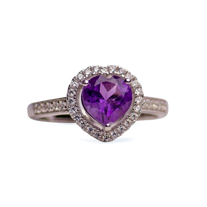 Heart Cut Amethyst Halo Ring