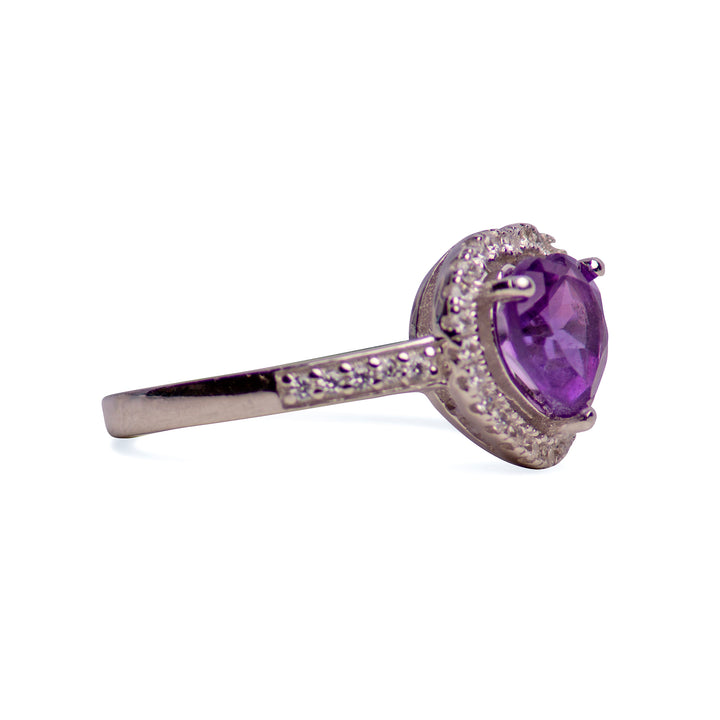 Heart Cut Amethyst Halo Ring