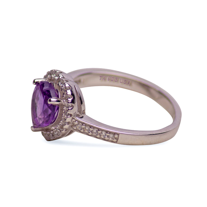 Heart Cut Amethyst Halo Ring