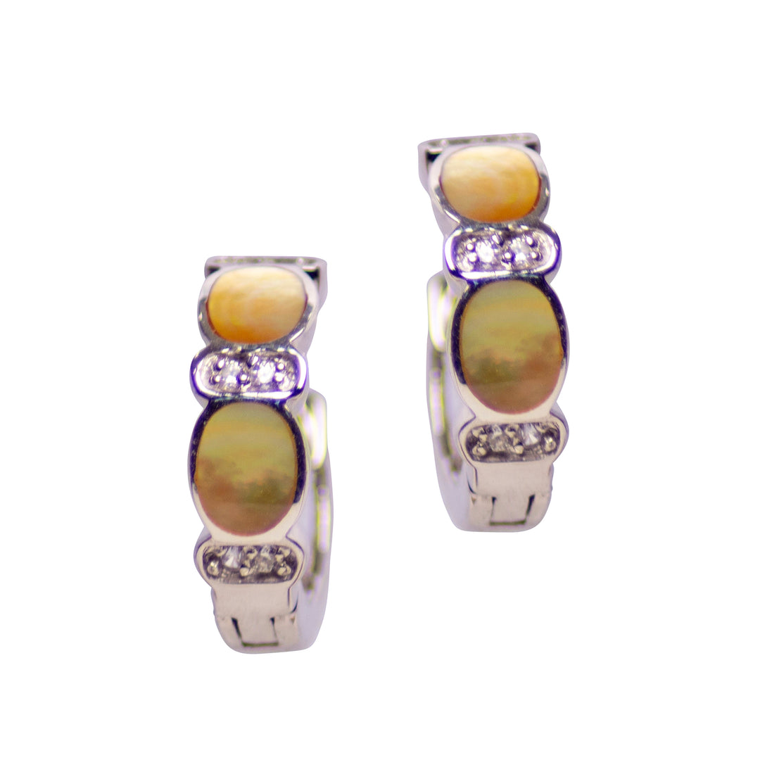 Gold Mother of Pear Mini Hoop Earrings