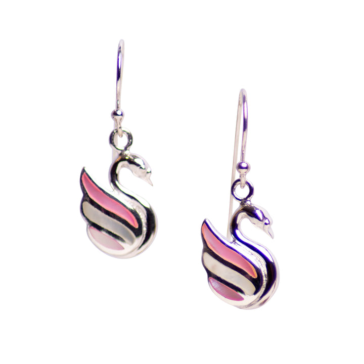 Mother of Pearl Silver Swan Earrings