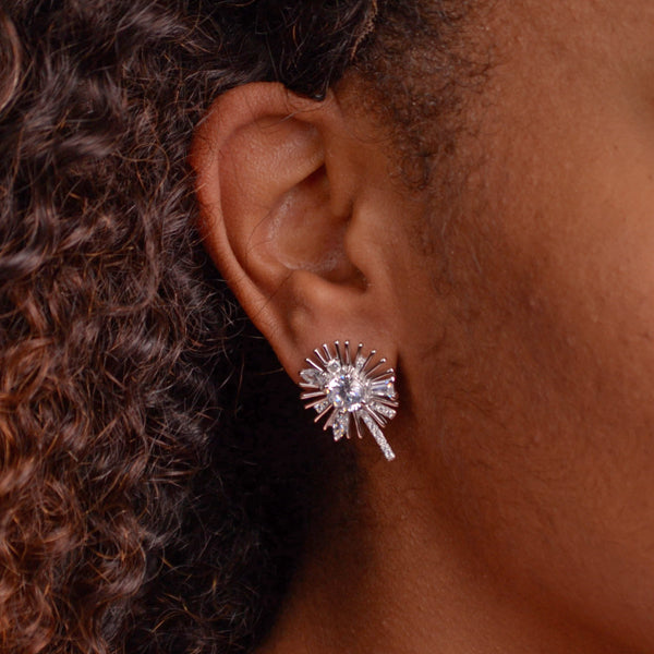 Daisy Flower CZ Sterling Silver Earrings | SilverAndGold