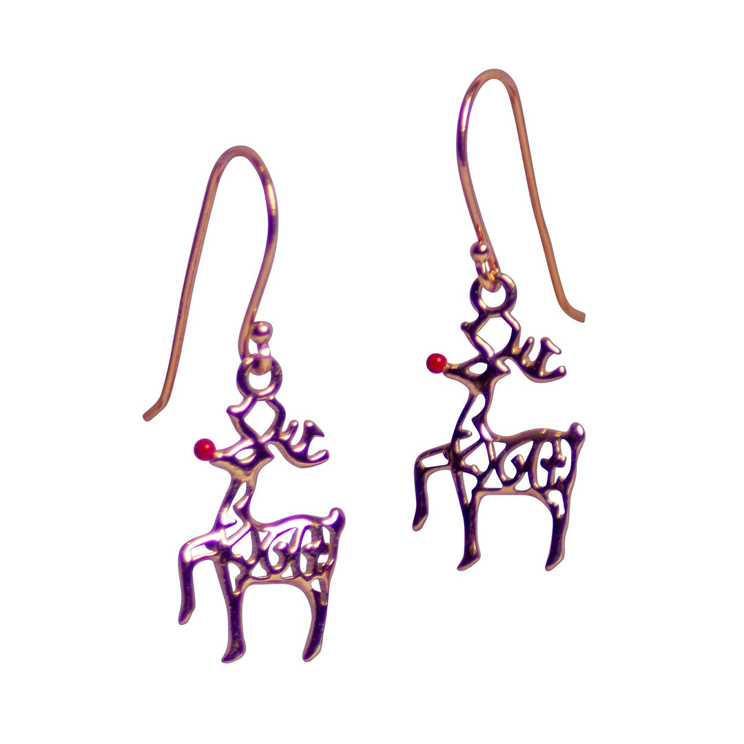 14K Rose Gold Over Sterling Silver Rudolph Earrings