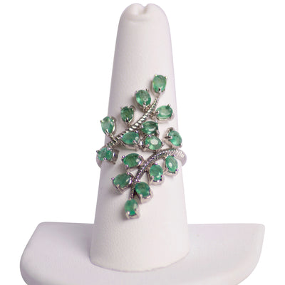 Emerald Silver Branch Style Ring
