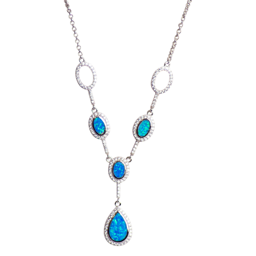 Created Opal Lariat Silver Necklace