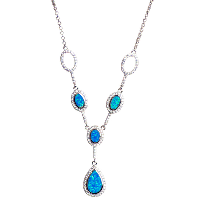 Created Opal Lariat Silver Necklace