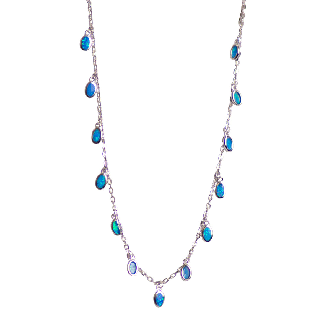 Created Blue Opal Silver Necklace