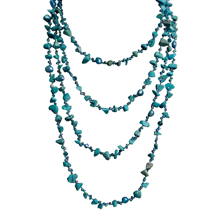 Reconstructed Turquoise. Pearl, and Crystal Necklace