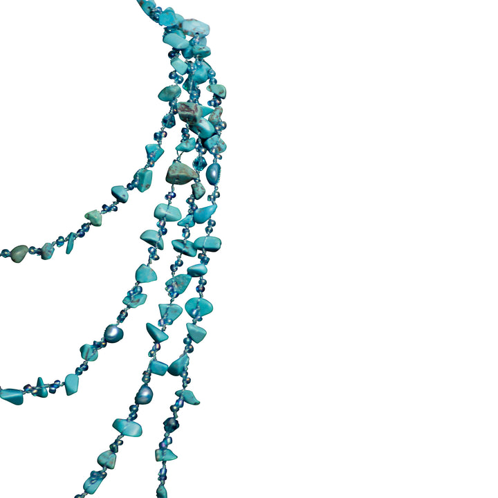 Reconstructed Turquoise. Pearl, and Crystal Necklace