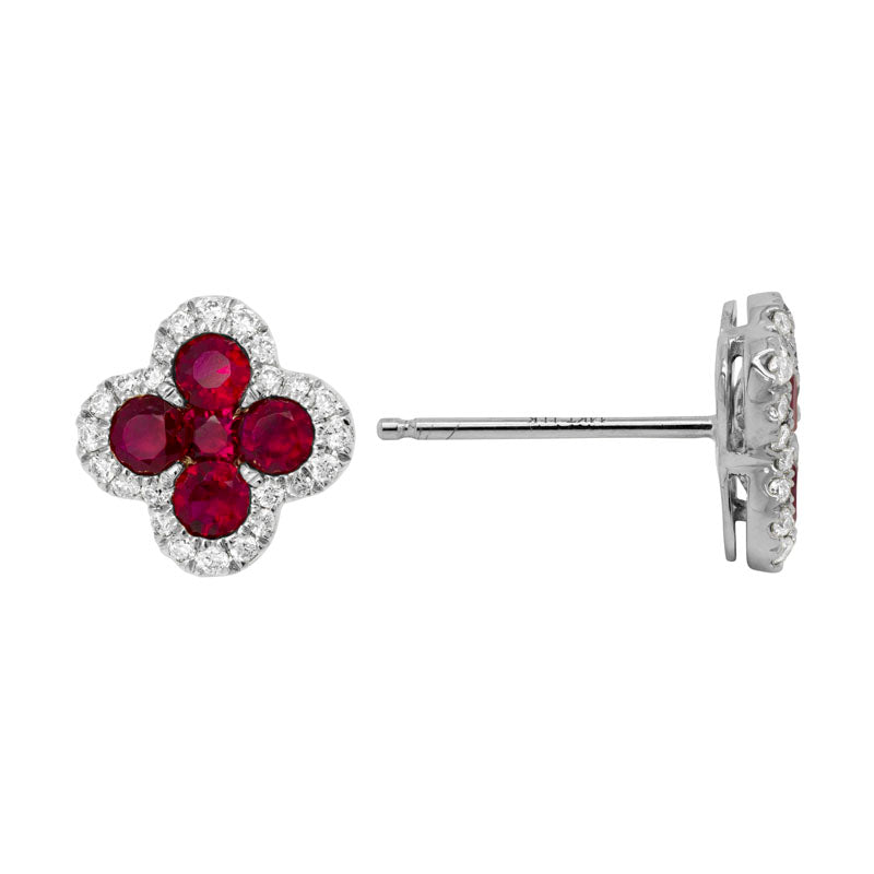 14K Gold Diamond Ruby Earrings