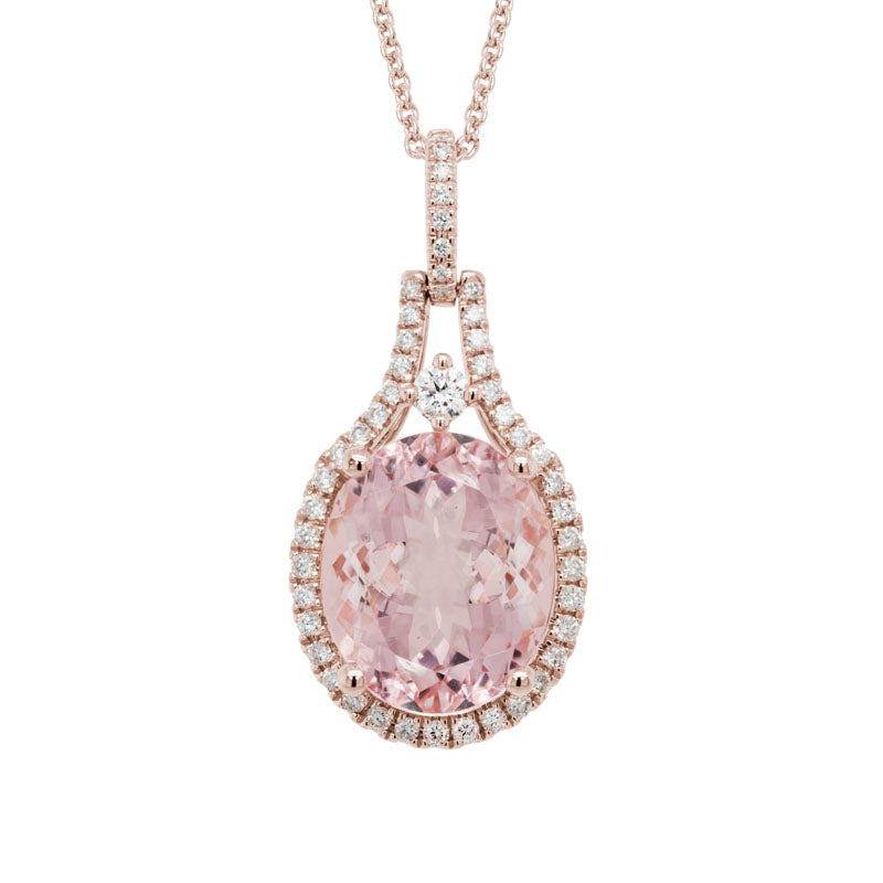 14K Gold Morganite Diamond Necklace