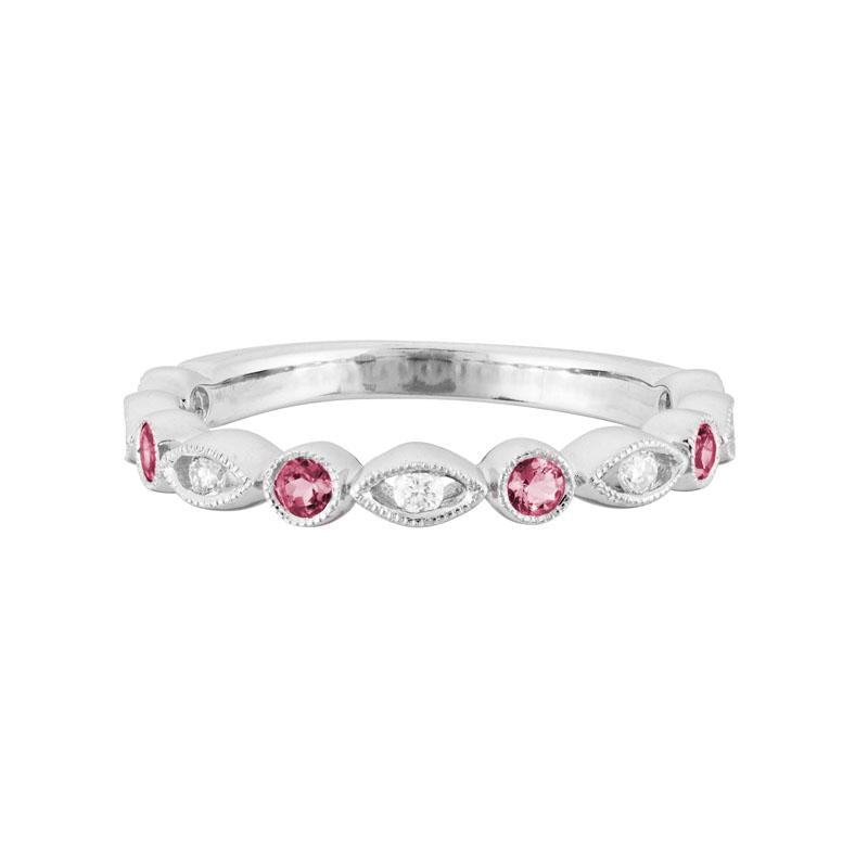 14K Gold Diamond and Pink Tourmaline Stackable Ring
