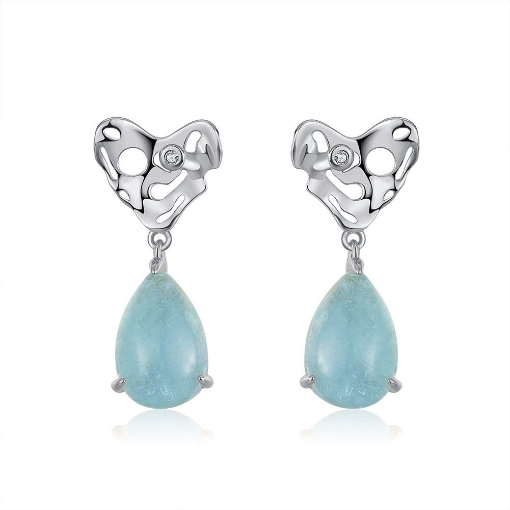 Teardrop Aquamarine Silver Earrings