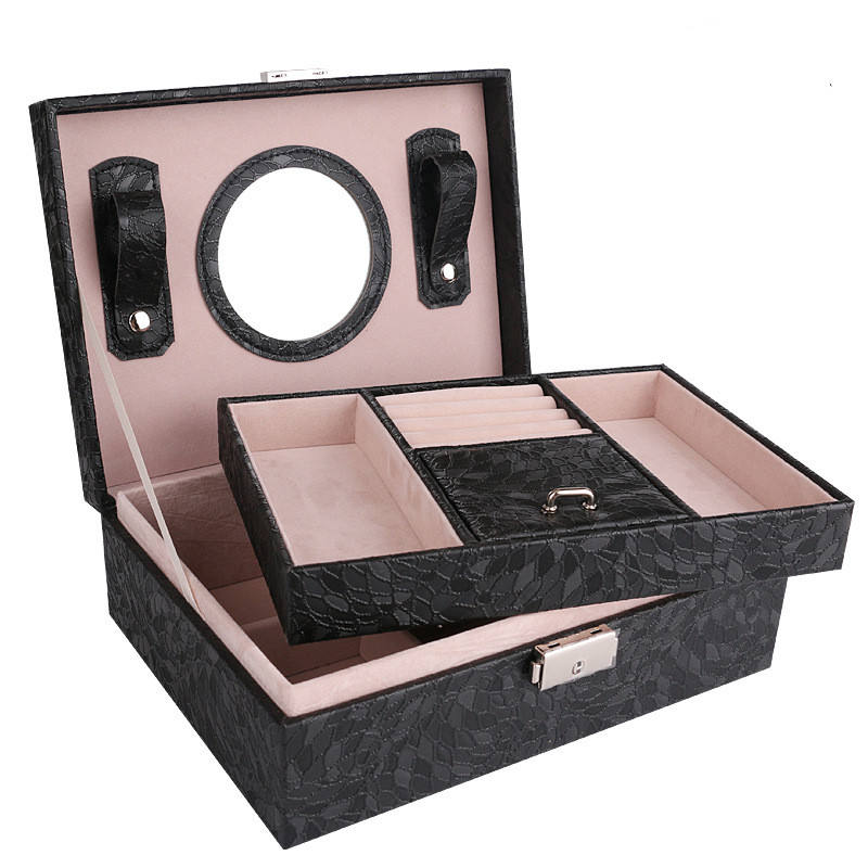 Created Leather Deluxe Jewelry Box with Lock