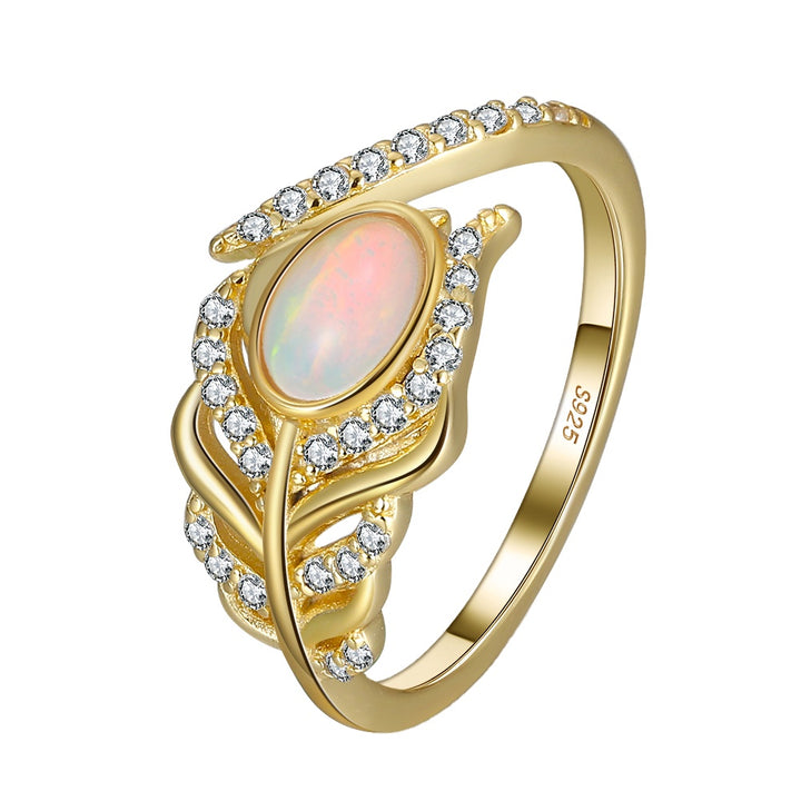 Opal Feather Gold Ring