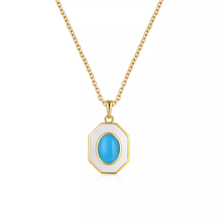 Aquamarine Simulant & Enamel Gold Necklace