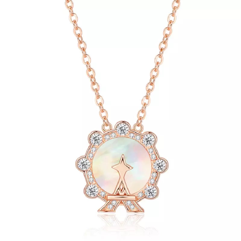 Eiffel Tower & Ferris Wheel Rose Gold Necklace