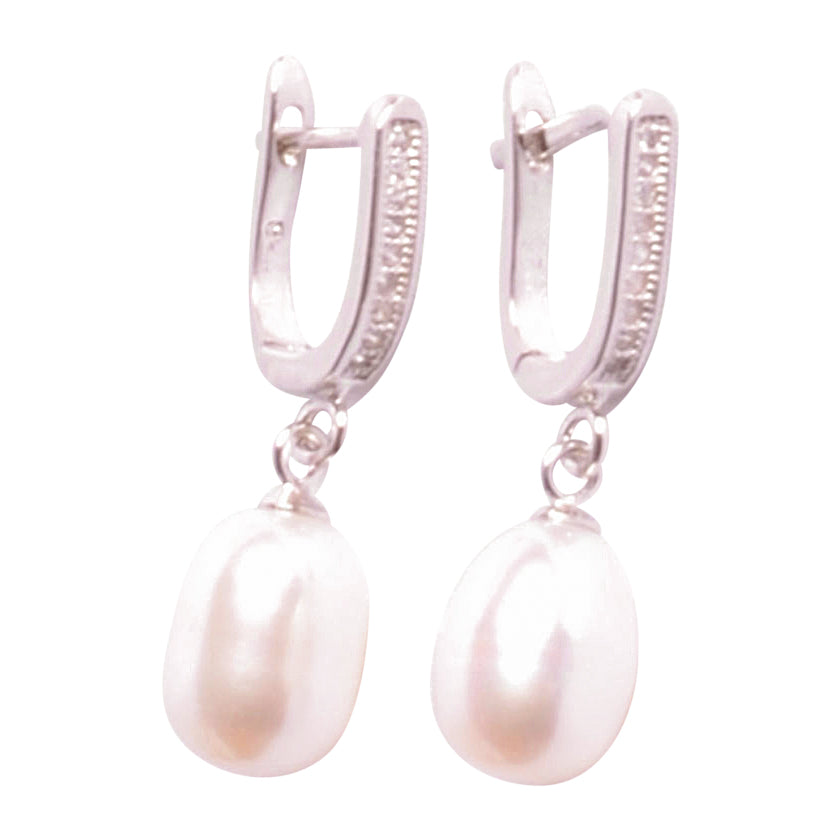 White Pearl Sterling Silver Dangle Earrings | SilverAndGold