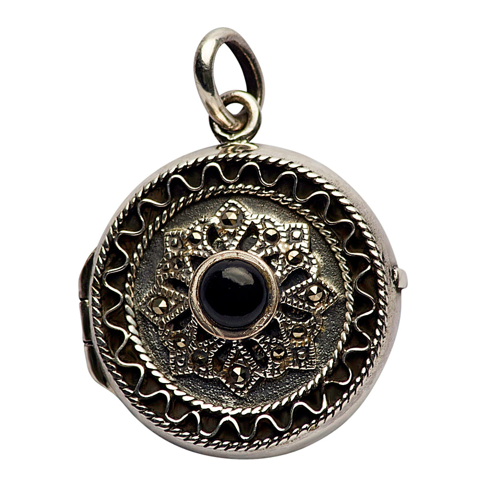 Black Onyx Silver Locket Pendant