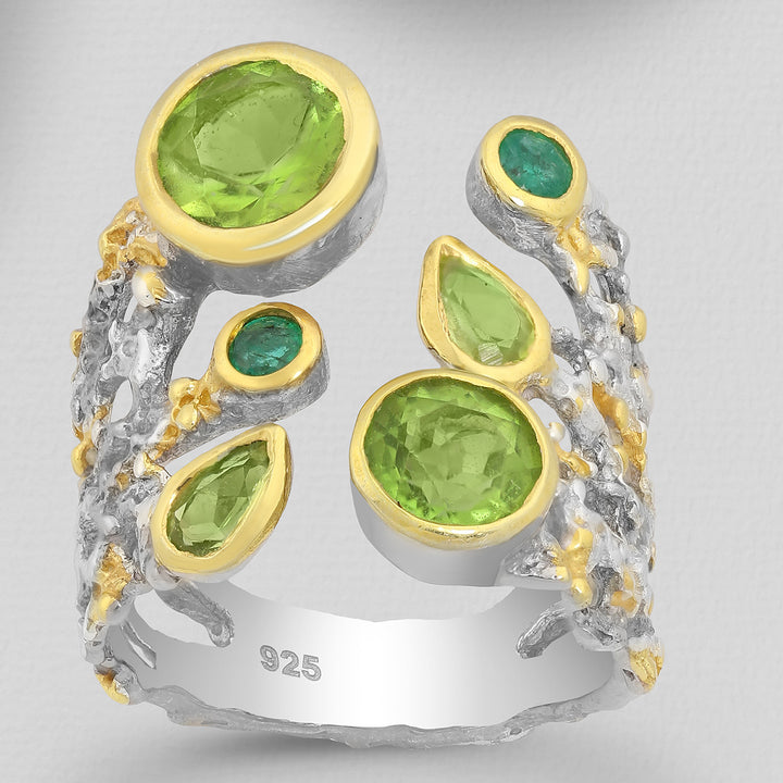 Emerald & Peridot Silver Ring