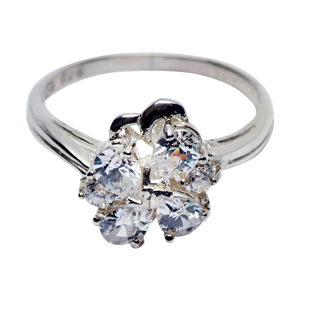 Silver & Diamond Simulant Floral Ring
