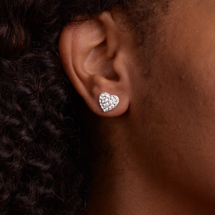Cubic Zirconia Crystal Heart Stud Earrings | SilverAndGold