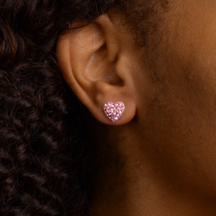 Pink Rose Cubic Zirconia Heart Stud Earrings | SilverAndGold