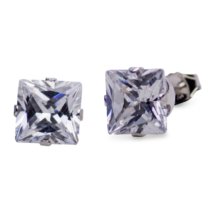 Princess Cut Cubic Zirconia Sterling Silver Earrings | SilverAndGold