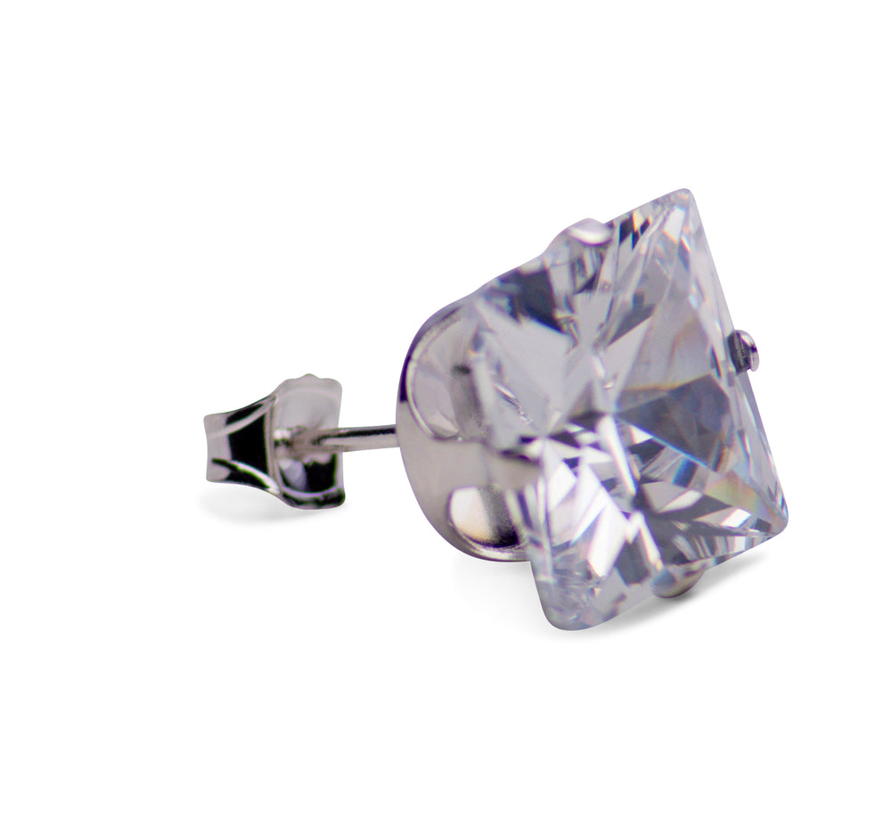 Sterling Silver Princess Cut Cubic Zirconia Earrings | SilverAndGold