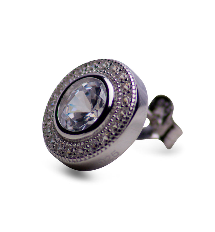 Sterling Silver Halo Cubic Zirconia Stud Earrings