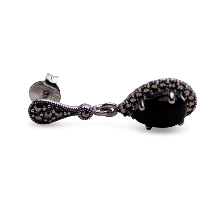 Created Black Onyx & Marcasite Teardrop Earrings | SilverAndGold