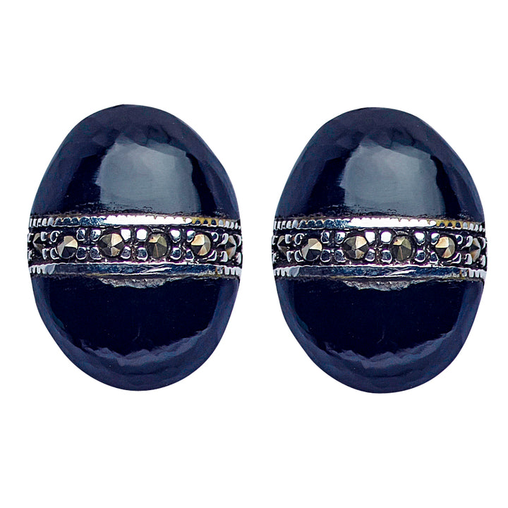 Sterling Silver Black Onyx & Marcasite Earrings | SilverAndGold