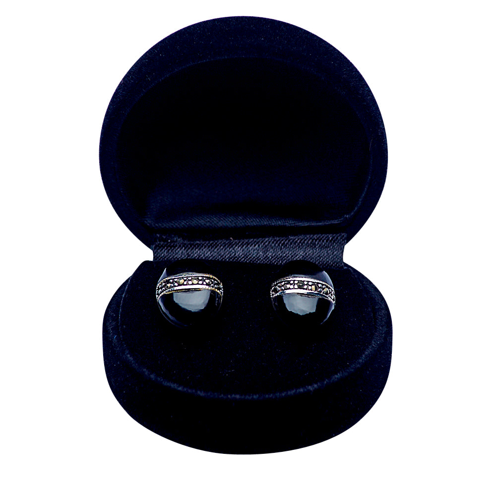 Sterling Silver Black Onyx & Marcasite Earrings | SilverAndGold