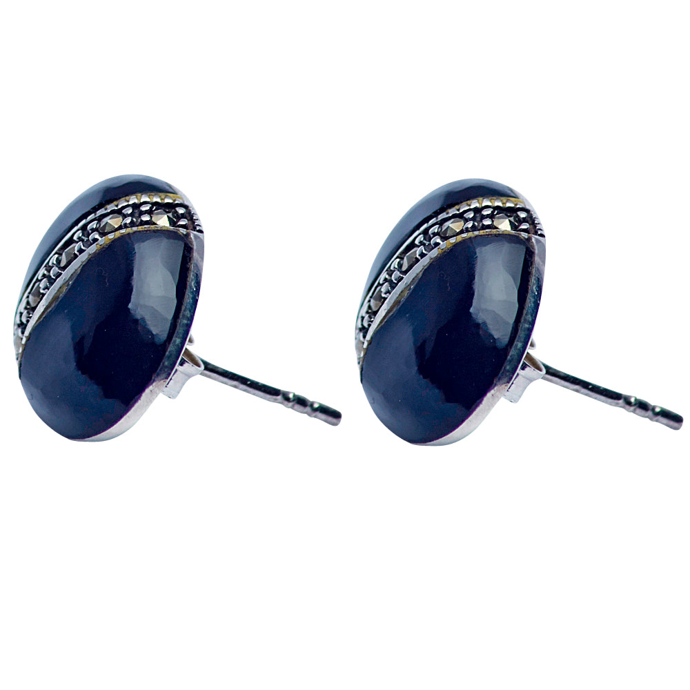 Sterling Silver Black Onyx & Marcasite Earrings | SilverAndGold