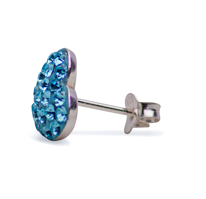 Aqua Blue Cubic Zirconia Heart Post Earrings | SilverAndGold