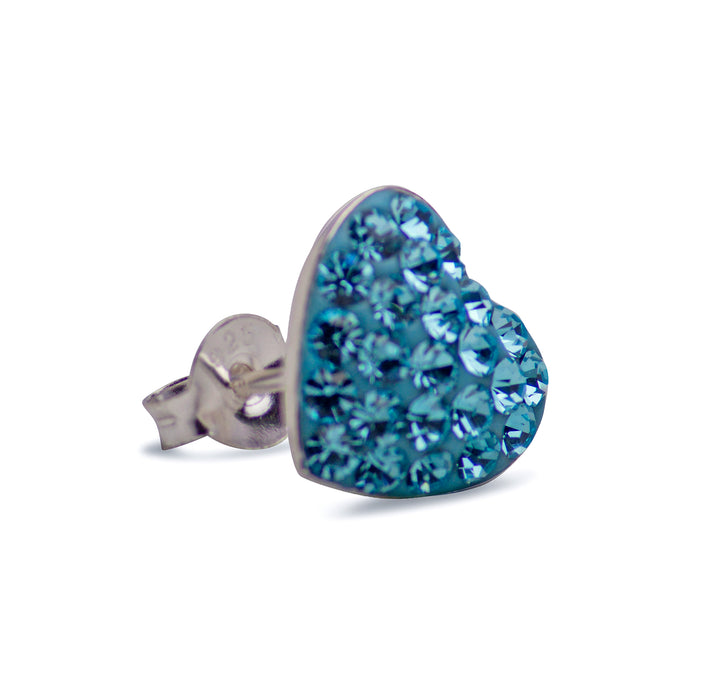 Aqua Blue Cubic Zirconia Heart Post Earrings | SilverAndGold