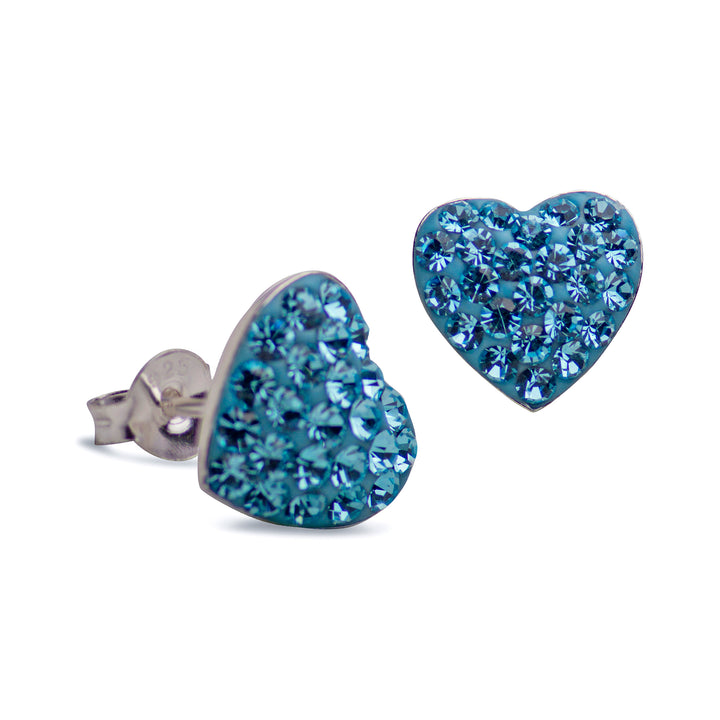 Aqua Blue Cubic Zirconia Heart Post Earrings | SilverAndGold
